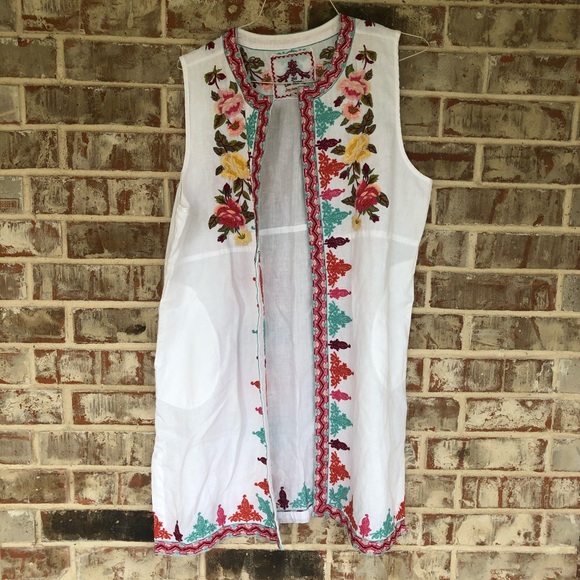 Johnny Was Embroidered Sleeveless Pocket Kimono L - Picture 16 of 16